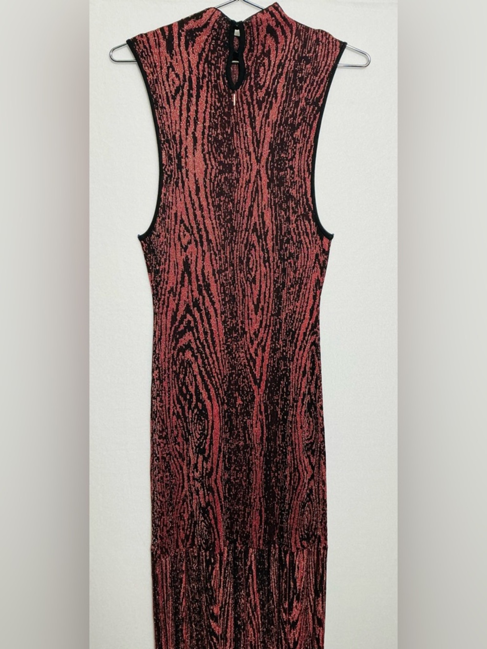 MISA Los Angeles Woodgrain Metallic Fringe Midi Dress - Size M - Picture 4 of 13